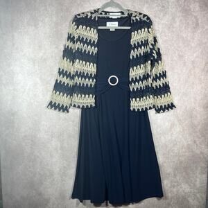 J Howard Blazer Jacket Dress Set Womens 8 Navy Blue Business Career Stretch Work